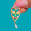 RARE Iridescent Art Nouveau 9ct Gold Pearl Garnet Enamel Pendant