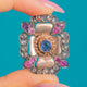 RARE Georgian Tudor Rose Pendant with Sapphires, front of rose motif with blue centre and pink accents