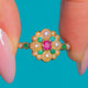 Victorian 18ct Gold Ruby Emerald Turquoise Natural Pearl Cluster Ring — front on blue