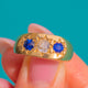 Chunky 18ct Gold Star-Set Sapphire Diamond Trilogy Ring, front of Sapphire and Diamond trilogy