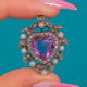 Victorian 15ct Gold & Silver Amethyst Pearl Diamond Heart Pendant Brooch