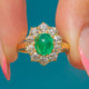 Antique 18ct Gold Emerald Cabochon Diamond Cluster Ring, 0.90ct Emerald