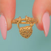 9ct Gold Ring with Openwork Gold Heart Padlock