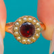 Georgian 9ct Gold Flat-Cut Garnet Pearl Cluster Ring