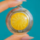 Edwardian Yellow Enamel Guilloche Compact Mirror Pendant in Sterling Silver