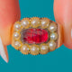 18ct Gold Georgian Garnet Cabochon Pearl Cluster Ring 1.60ct, c.1814