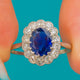 Art Deco Solid Platinum Sapphire Diamond Cluster Engagement Ring, 2.10ct Sapphire