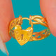 Bright Yellow 9ct Gold Woven Heart Padlock Ring - CYMRU