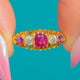 18ct Gold Rubellite Tourmaline & Diamond Five-Stone Ring